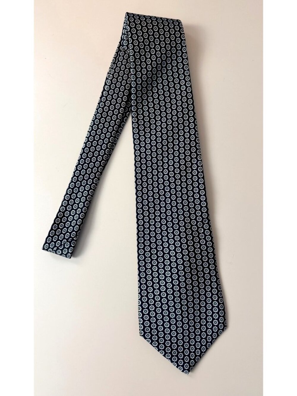 Crooks & Creed London Black Silk Tie With Geometric Floral Pattern Mens Necktie